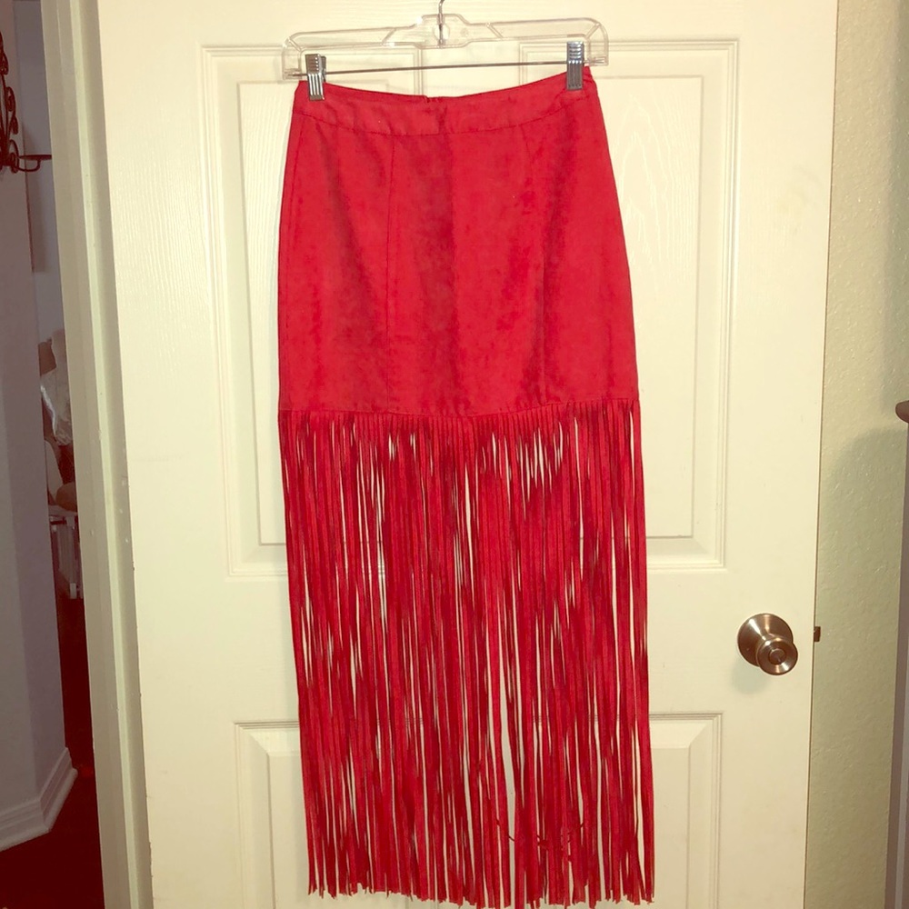 Red/orange fringe skirt